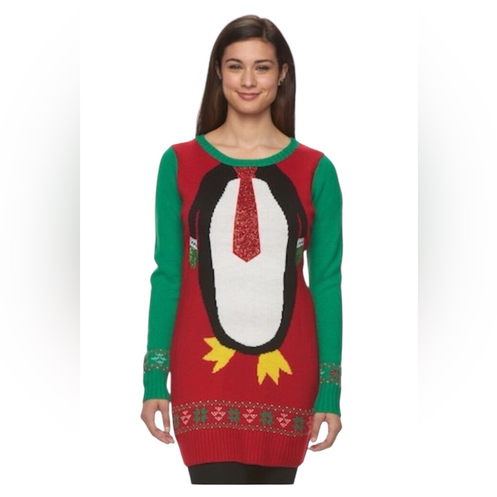 Womens Long Sleeve Penguin Holiday Ugly Christmas‎ Tunic Sweater